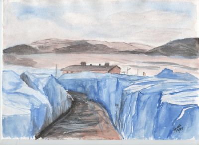 akvarel, Grnland, sne